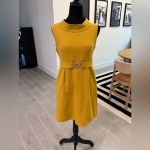 MAXMARA Mod Dress 60s 70s Belted High Collar Mustard Yellow Wool Size 40 GUC